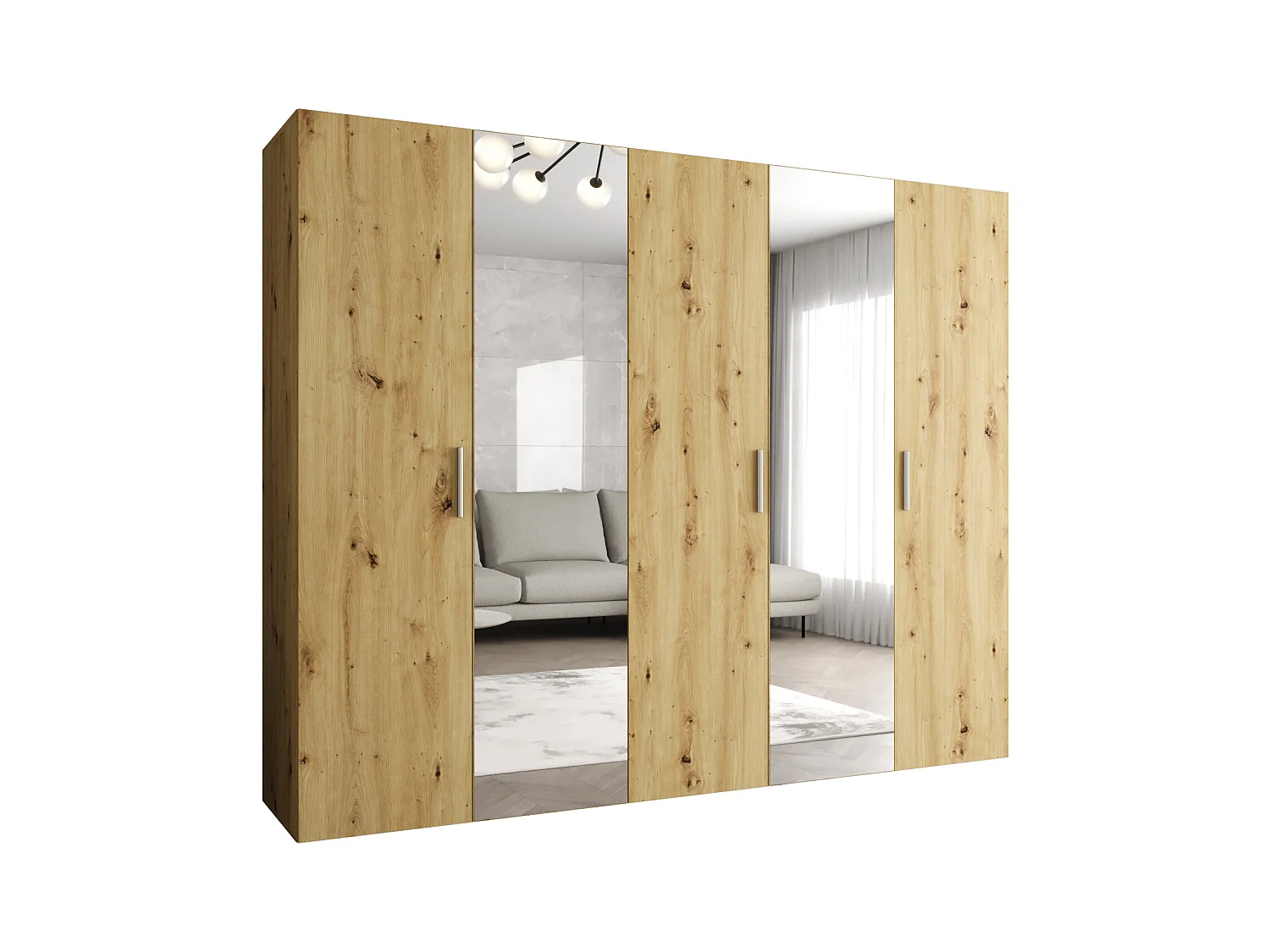 Drehtürenschrank Bari 2 202/250/52 5-türig (Artisan Eiche|Silber)