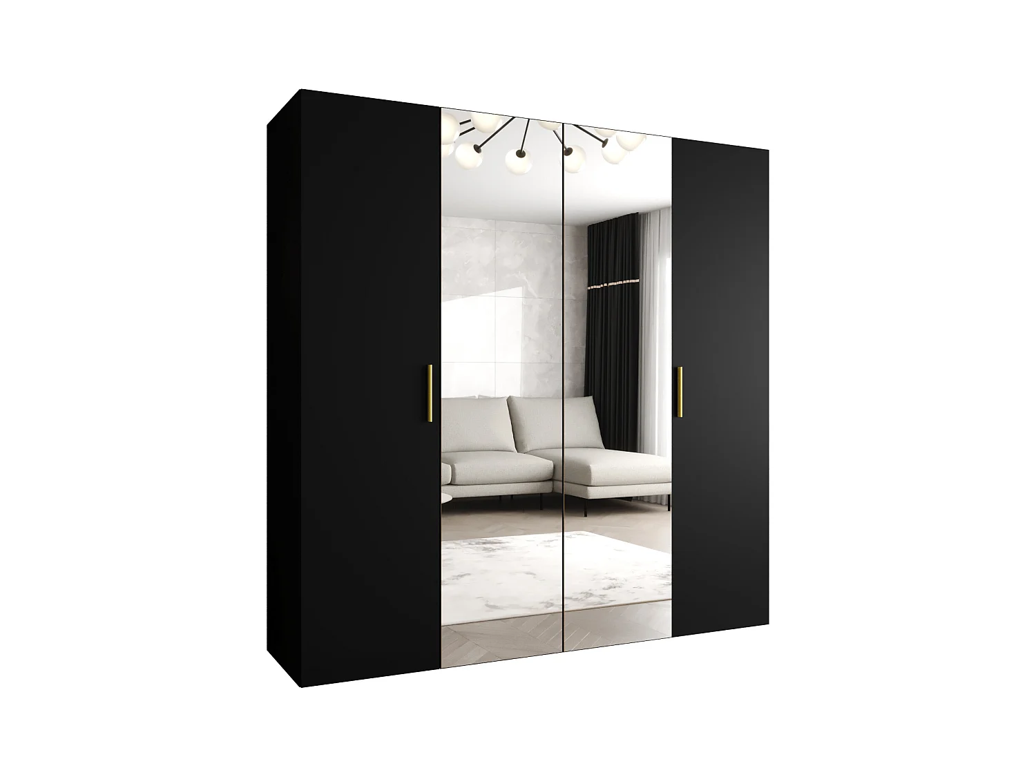 Drehtürenschrank Bari 2 202/200/52 4-türig (Schwarz|Gold)