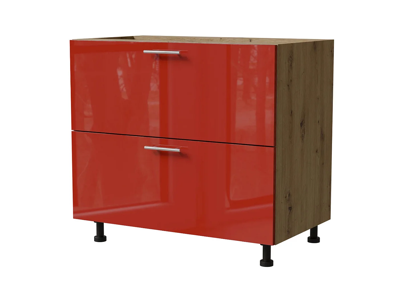 SCHUBLADENUNTERSCHRANK Brerra D2M/90 Korpus eiche artisan / Front RAL 3002 karminrot Hochglanz 90 / 50 / 82cm
