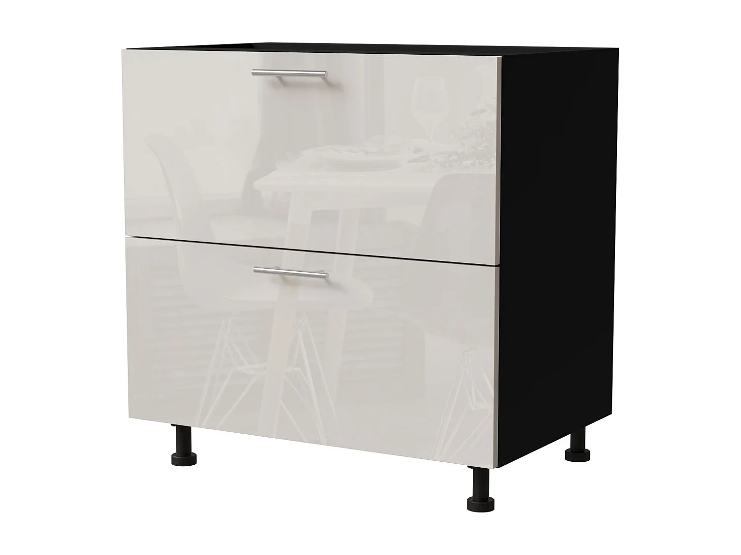 SCHUBLADENUNTERSCHRANK Brerra D2R/80 Korpus schwarz / Front RAL 9001 creme Hochglanz  80 / 50 / 82 cm Schubladensystem REJS Comfort Box