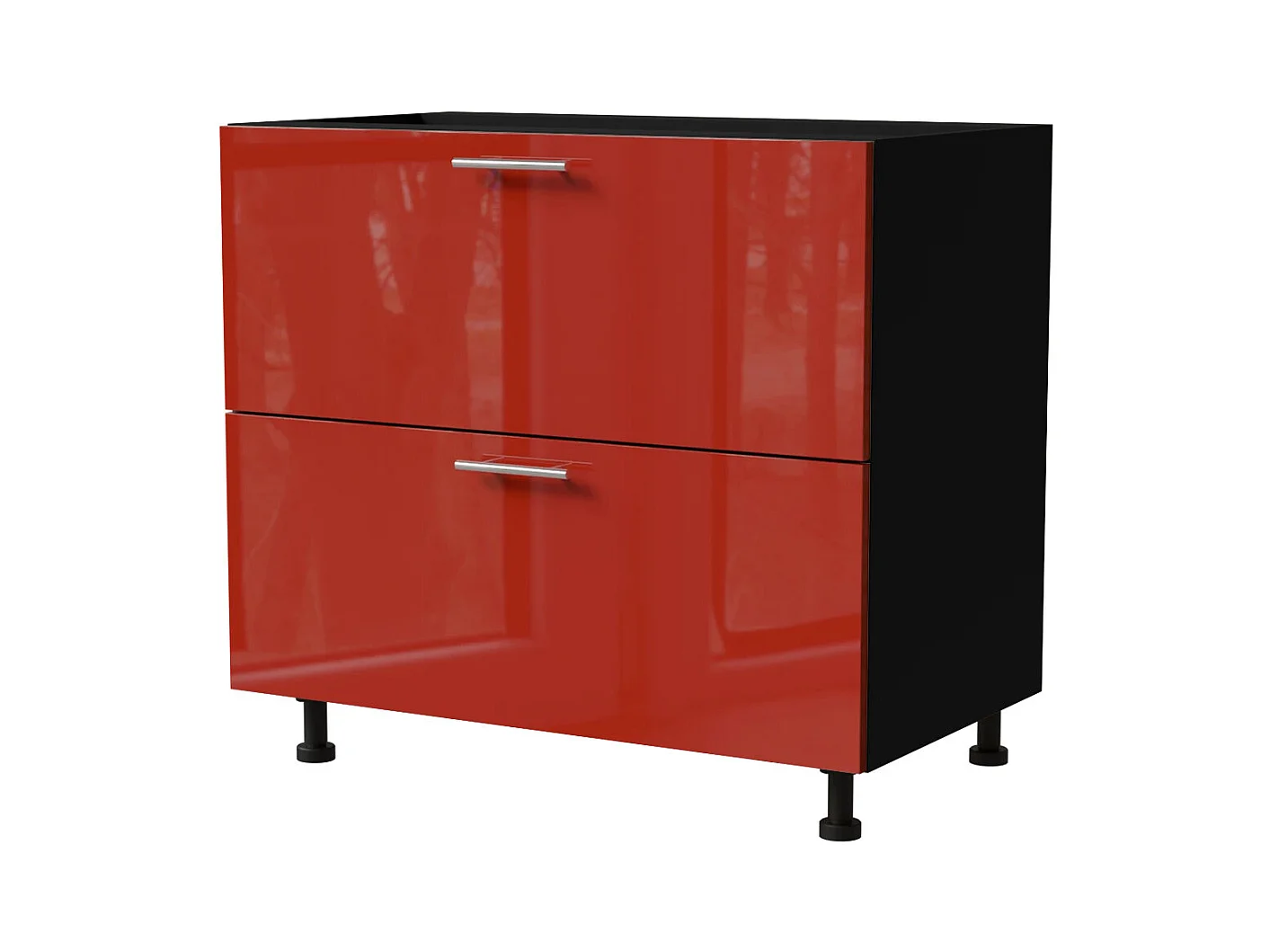 SCHUBLADENUNTERSCHRANK Brerra D2A/90/1A Korpus schwarz / Front RAL 3002 karminrot Hochglanz 90 / 50 / 82 cm