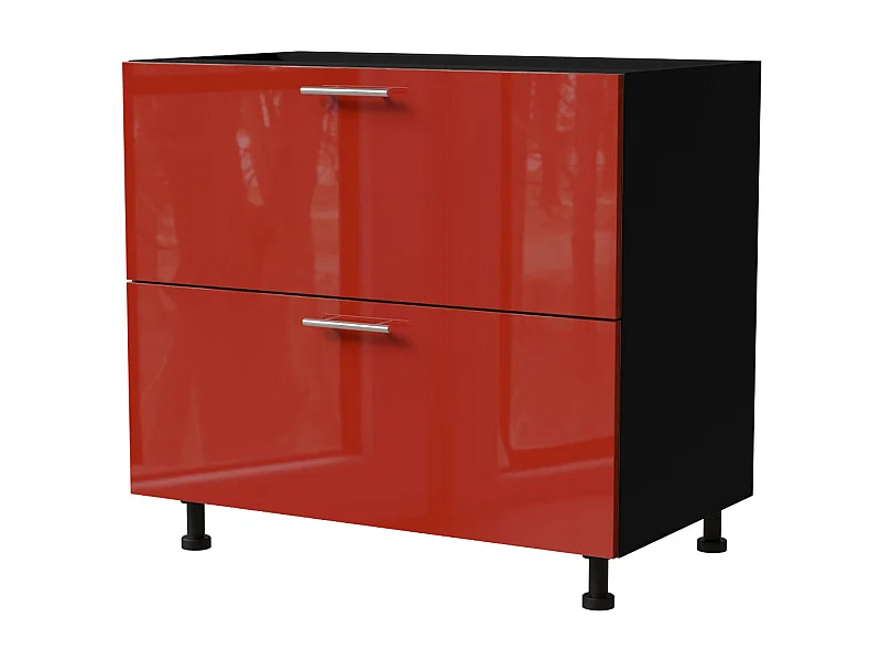 SCHUBLADENUNTERSCHRANK Brerra D2A/90/1A Korpus schwarz / Front RAL 3002 karminrot Hochglanz 90 / 50 / 82 cm