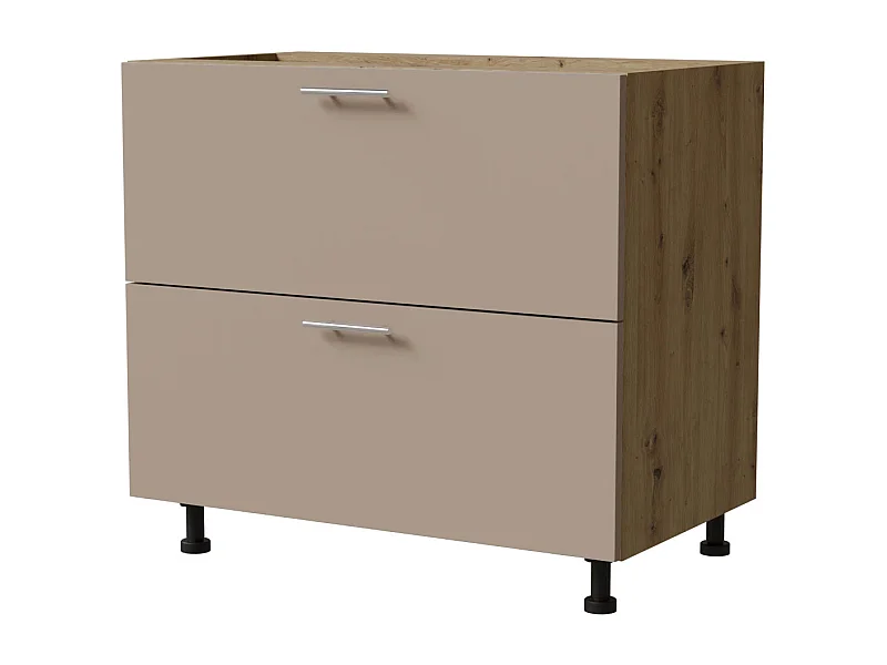 SCHUBLADENUNTERSCHRANK Brerra D2R/90 Korpus eiche artisan / Front RAL 1019 graubeige Matt 90 / 50 / 82cm