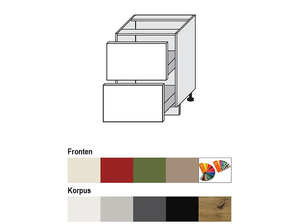 SCHUBLADENUNTERSCHRANK Brerra D2M/60 Korpus lava / Front RAL 6025 farngrün Matt 60 / 50 / 82 cm