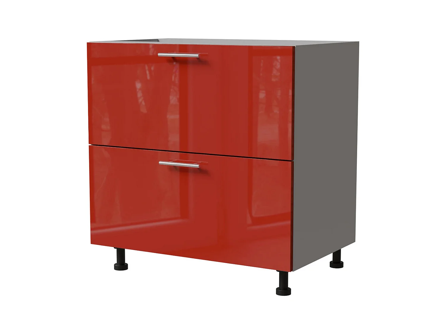 SCHUBLADENUNTERSCHRANK Brerra D2A/80 Korpus grau / Front RAL 3002 karminrot Hochglanz 80 / 50 / 82 cm Schubladensystem HETTICH InnoTech Atira