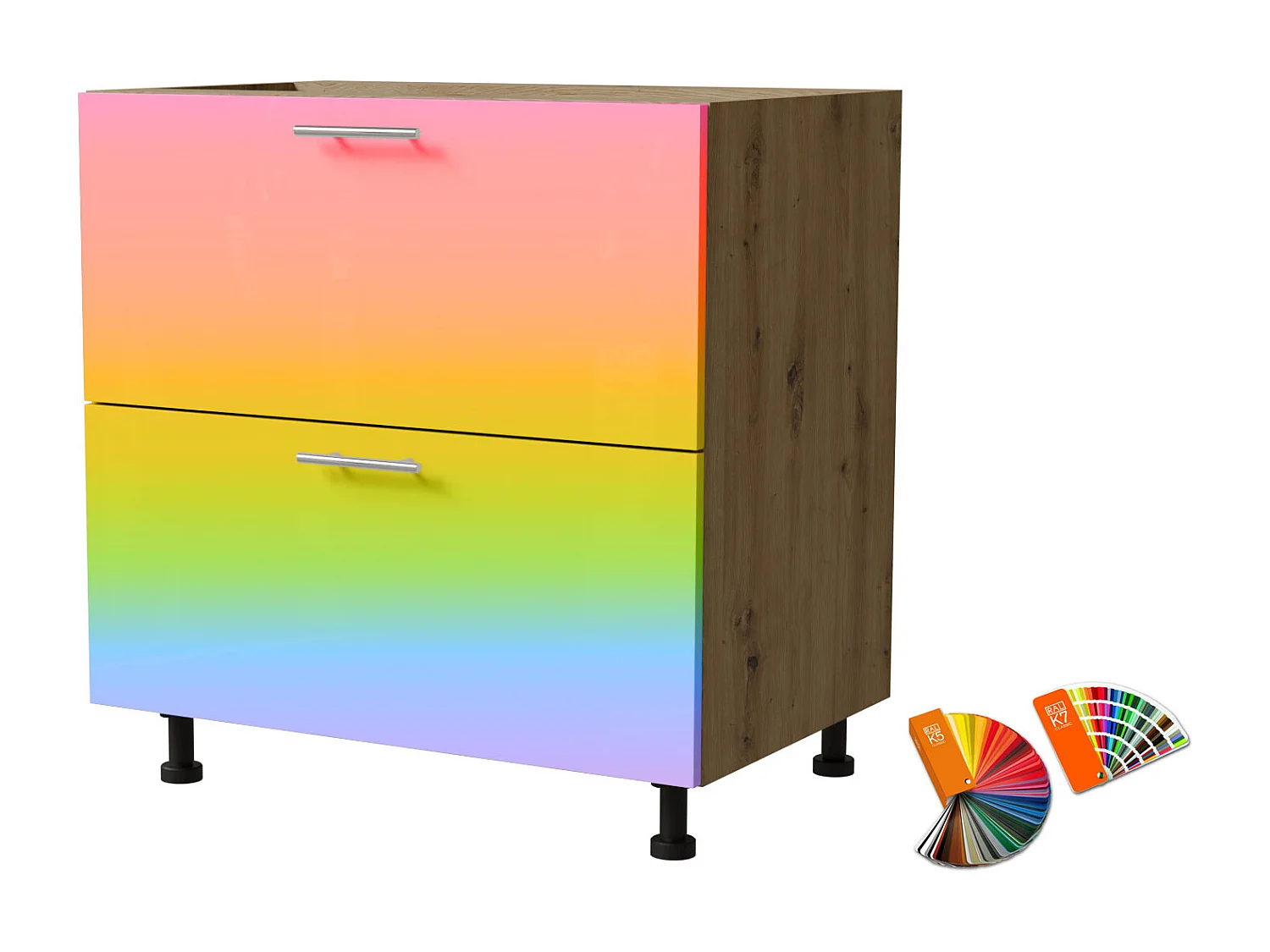 SCHUBLADENUNTERSCHRANK Brerra D2A/80 Korpus eiche artisan / Front RAL Wunschfarbe (K5 oder K7) 80 / 50 / 82 cm Schubladensystem HETTICH InnoTech Atira