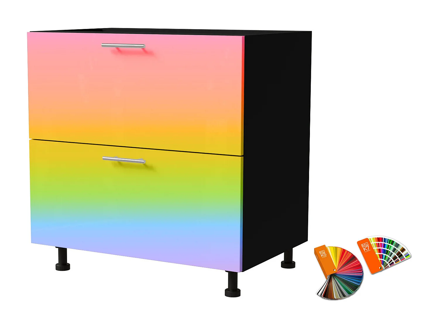 SCHUBLADENUNTERSCHRANK Brerra D2M/80 Korpus schwarz / Front RAL Wunschfarbe (K5 oder K7)  80 / 50 / 82 cm Schubladensystem Blum Metabox