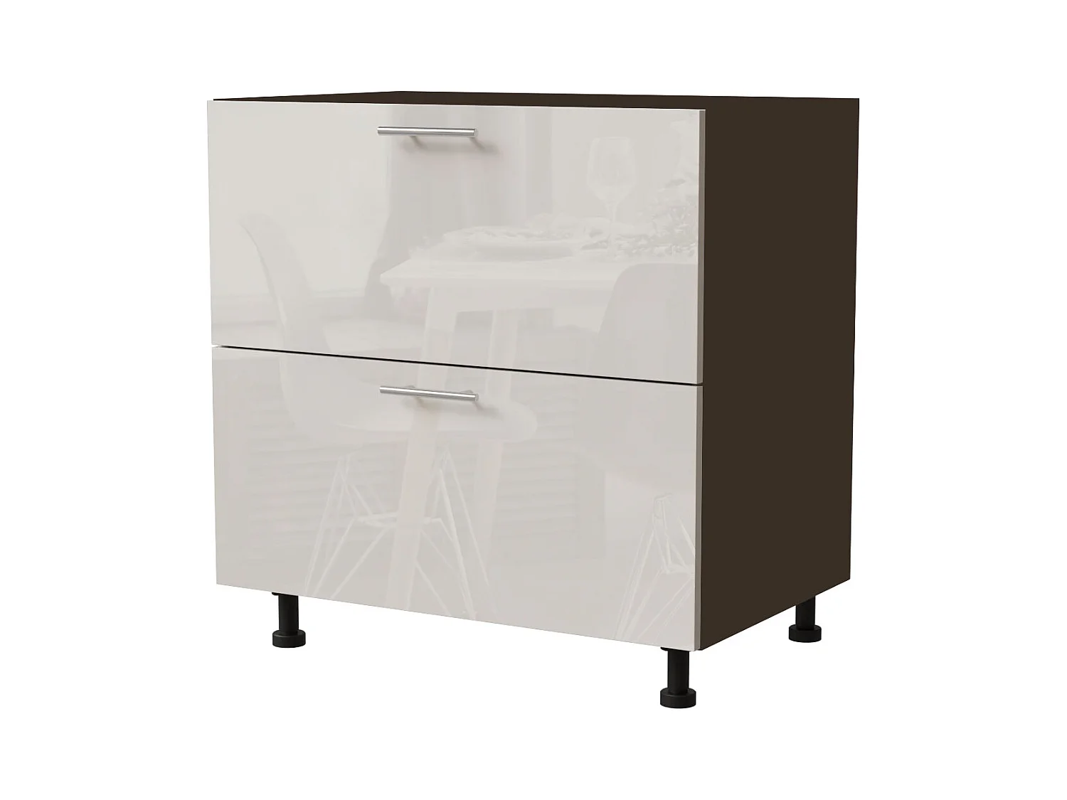SCHUBLADENUNTERSCHRANK Brerra D2M/80 Korpus lava / Front RAL 9001 creme Hochglanz 80 / 50 / 82 cm Schubladensystem Blum Metabox