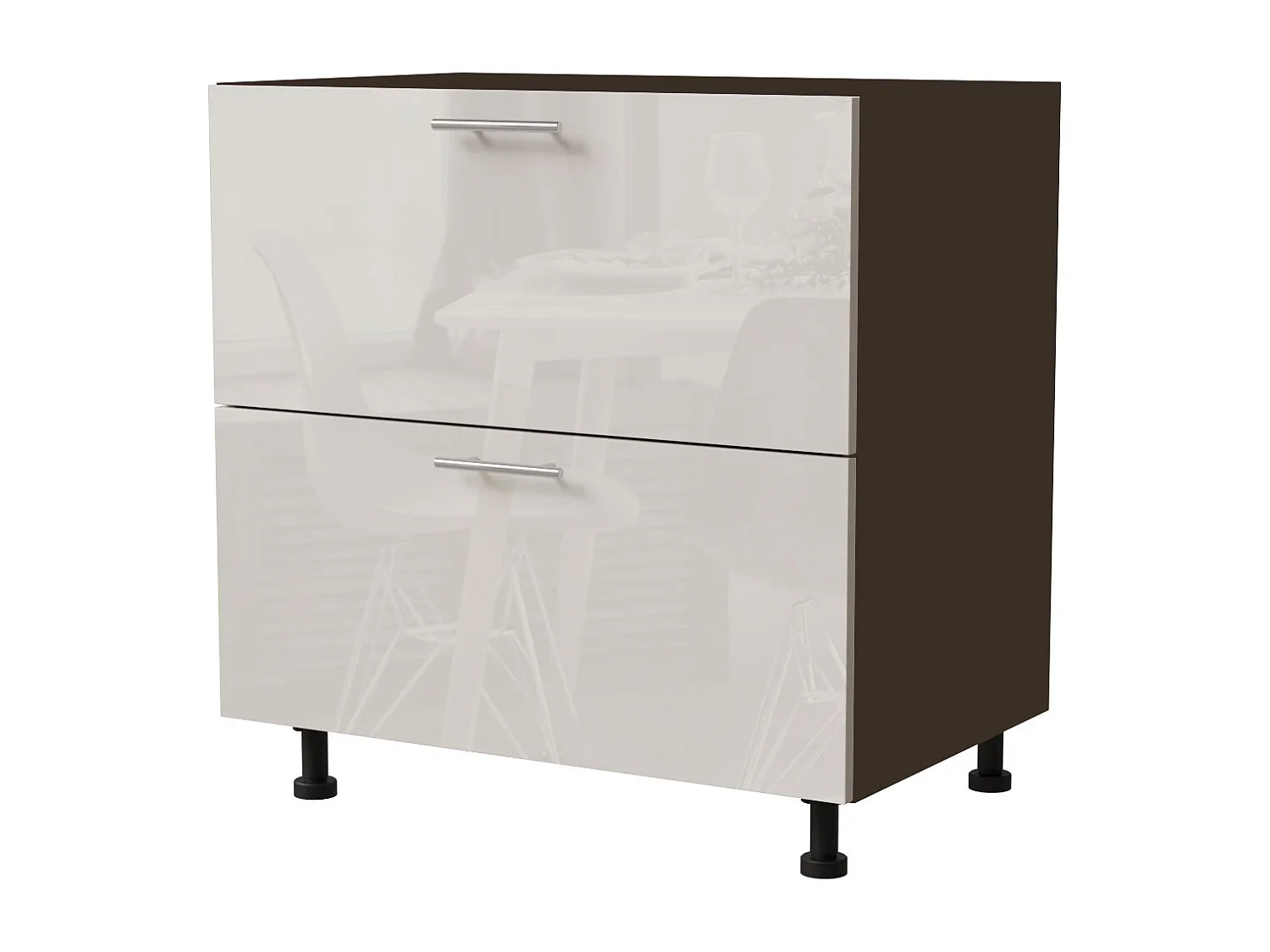 SCHUBLADENUNTERSCHRANK Brerra D2M/80 Korpus lava / Front RAL 9001 creme Hochglanz 80 / 50 / 82 cm Schubladensystem Blum Metabox