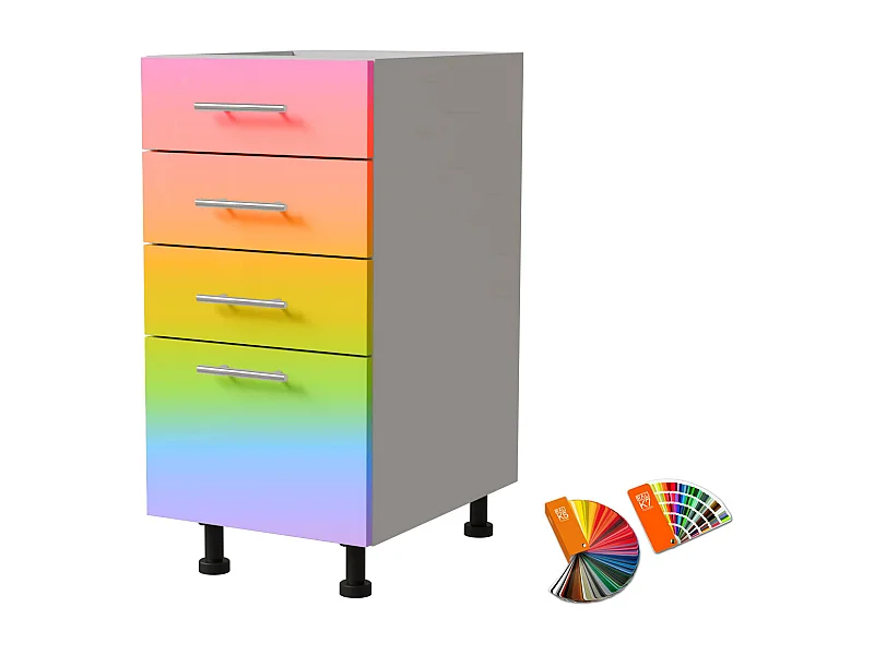 SCHUBLADENUNTERSCHRANK Brerra D4R/40 Korpus weiß / Front RAL Wunschfarbe (K5 oder K7) 40 / 50 / 82 cm