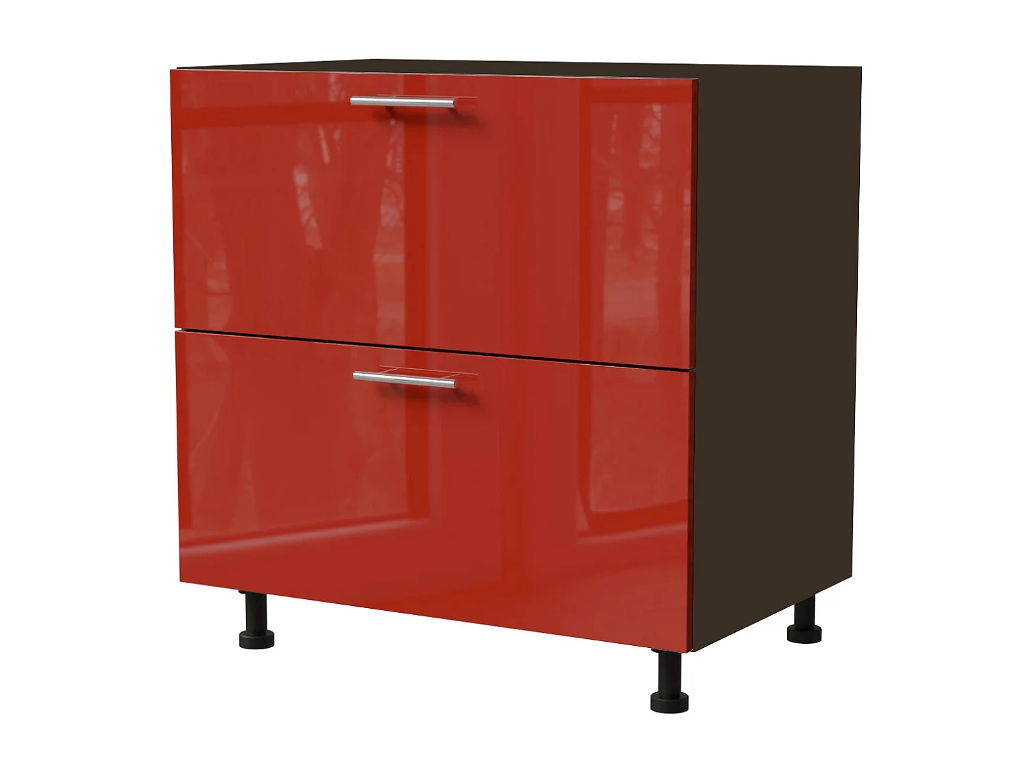 SCHUBLADENUNTERSCHRANK Brerra D2M/80 Korpus lava / Front RAL 3002 karminrot Hochglanz 80 / 50 / 82 cm Schubladensystem Blum Metabox