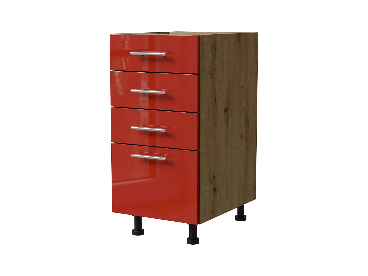 SCHUBLADENUNTERSCHRANK Brerra D4M/40 Korpus eiche artisan / Front RAL 3002 karminrot Hochglanz 40 / 50 / 82 cm