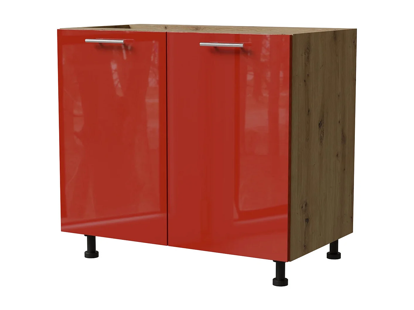 KÜCHENUNTERSCHRANK Brerra D11/90 Korpus eiche artisan / Front RAL 3002 karminrot Hochglanz 90 / 50 / 82 cm