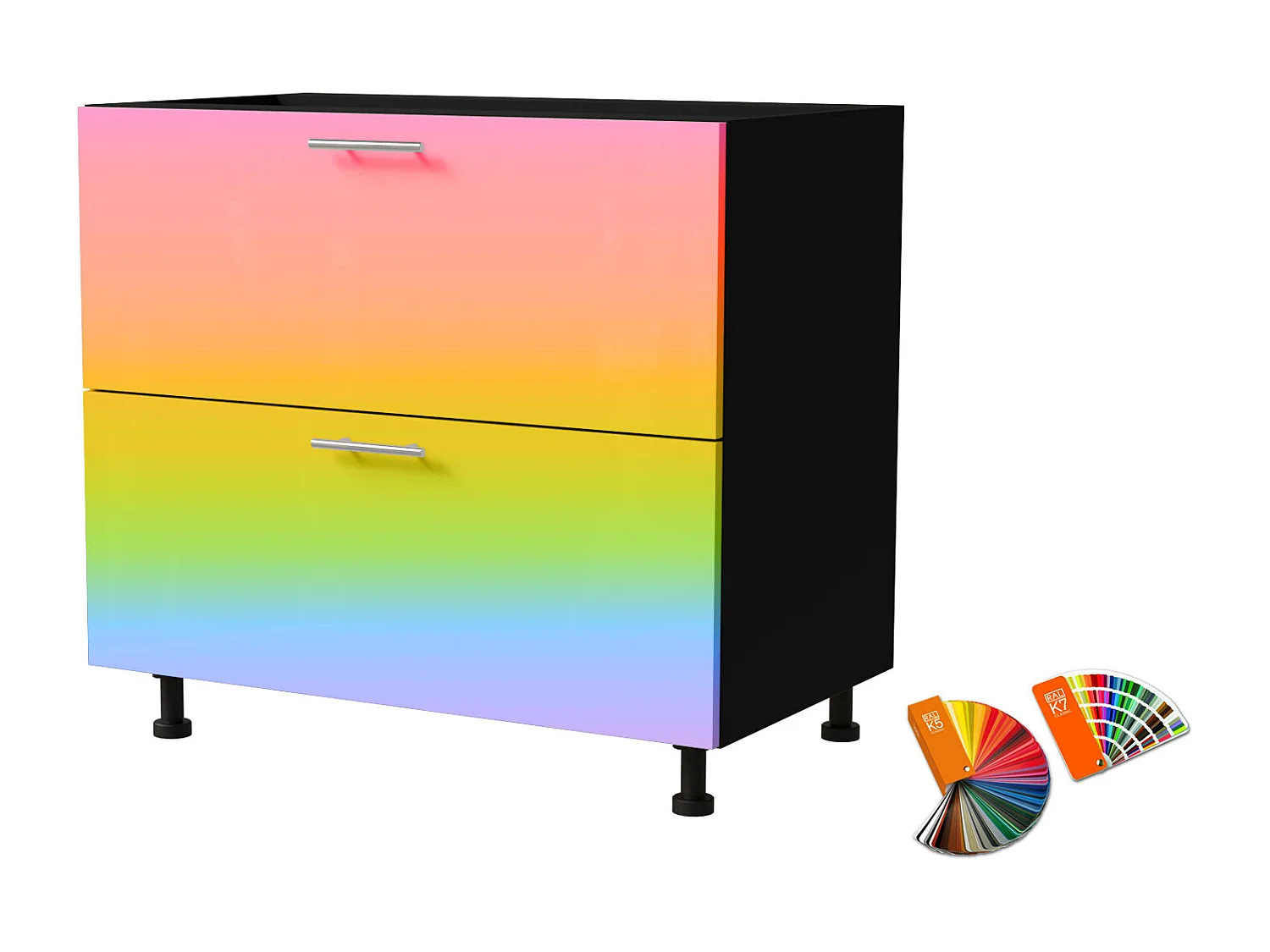 SCHUBLADENUNTERSCHRANK Brerra D2A/90 Korpus schwarz / Front RAL Wunschfarbe (K5 oder K7) 90 / 50 / 82cm