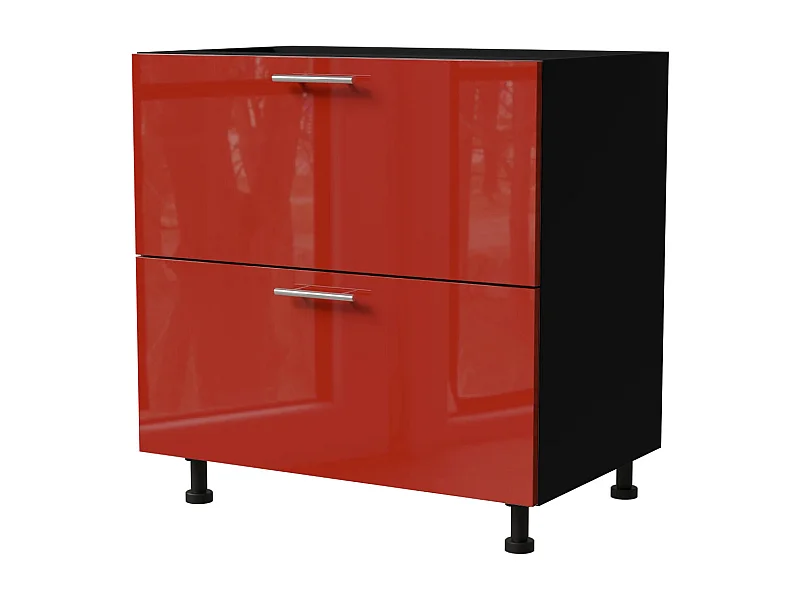 SCHUBLADENUNTERSCHRANK Brerra D2A/80 Korpus schwarz / Front RAL 3002 karminrot Hochglanz 80 / 50 / 82 cm Schubladensystem HETTICH InnoTech Atira