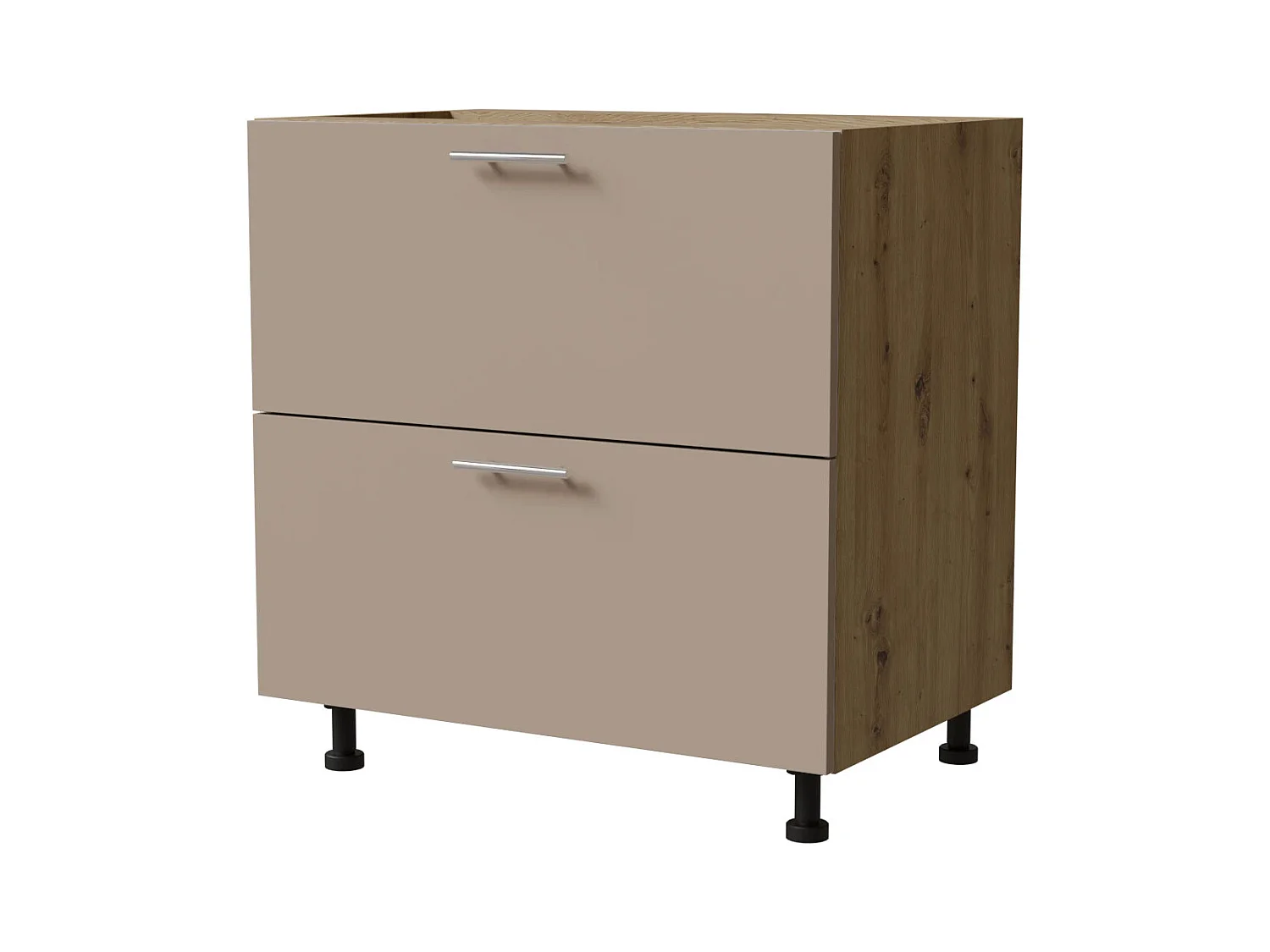 SCHUBLADENUNTERSCHRANK Brerra D2M/80 Korpus eiche artisan / Front RAL 1019 graubeige Matt 80 / 50 / 82 cm Schubladensystem Blum Metabox