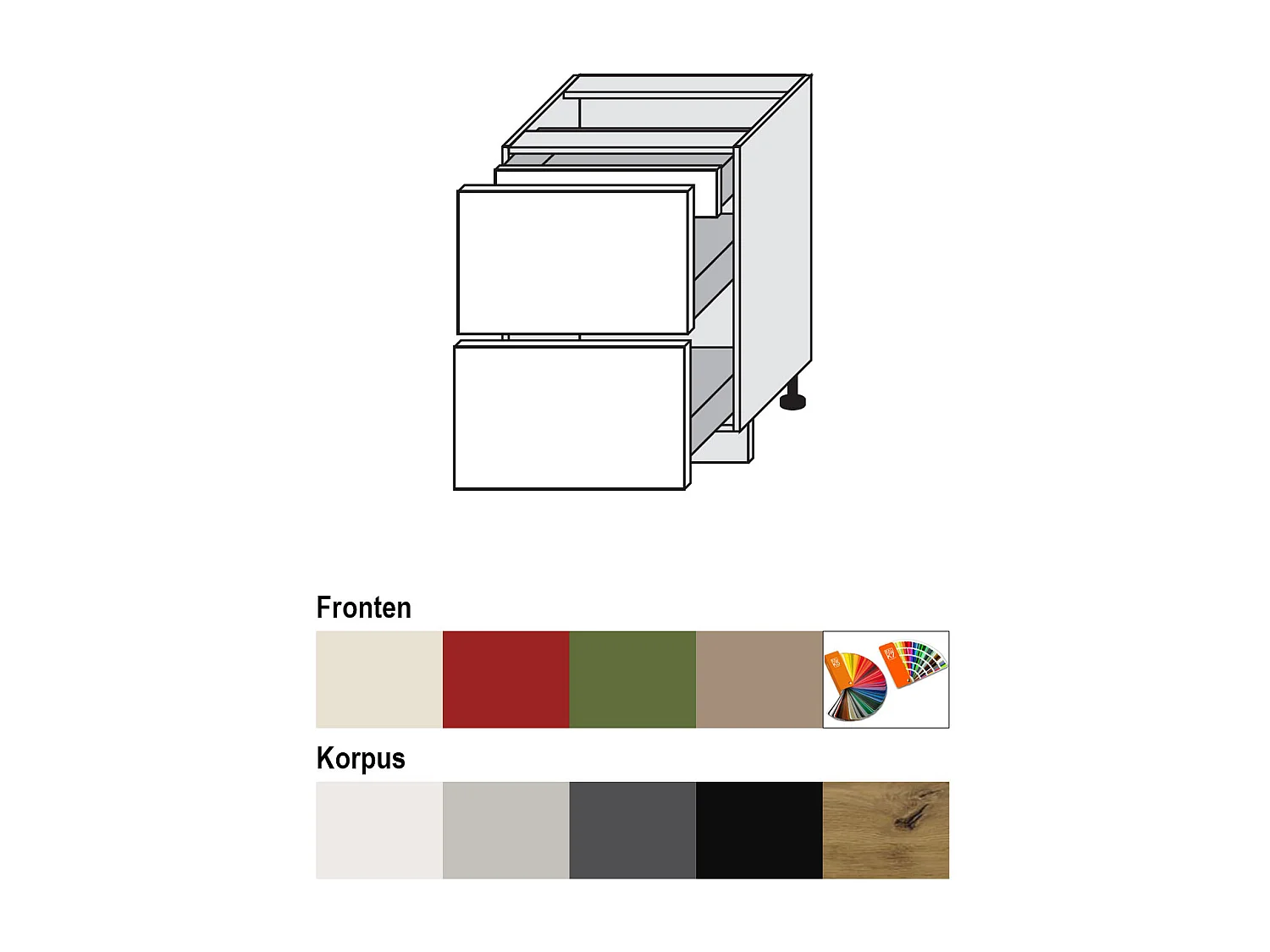 SCHUBLADENUNTERSCHRANK Brerra D2A/60/1A Korpus lava / Front RAL 9001 creme Hochglanz 60 / 50 / 82 cm