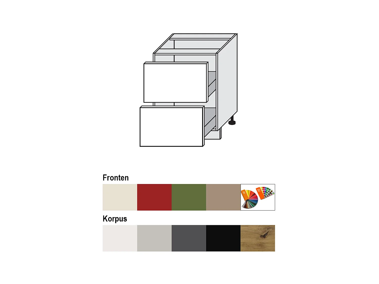 SCHUBLADENUNTERSCHRANK Brerra D2R/60 Korpus weiß / Front RAL 6025 farngrün Matt 60 / 50 / 82 cm
