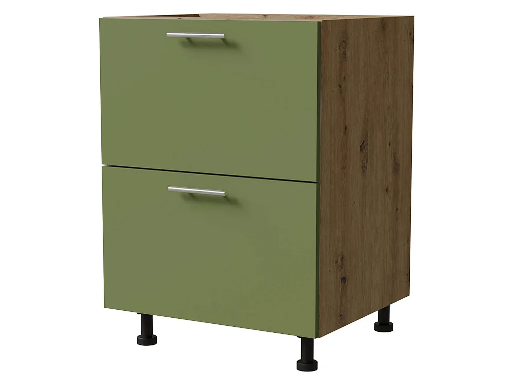 SCHUBLADENUNTERSCHRANK Brerra D2M/60 Korpus eiche artisan / Front RAL 6025 farngrün Matt 60 / 50 / 82 cm