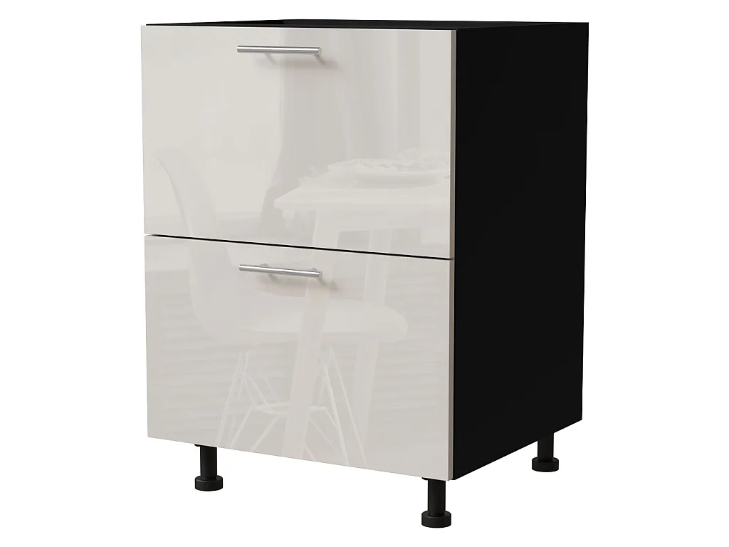 SCHUBLADENUNTERSCHRANK Brerra D2M/60 Korpus schwarz / Front RAL 9001 creme Hochglanz 60 / 50 / 82 cm