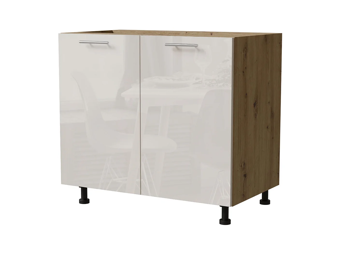 KÜCHENUNTERSCHRANK Brerra D11/90 Korpus eiche artisan / Front RAL 9001 creme Hochglanz 90 / 50 / 82 cm
