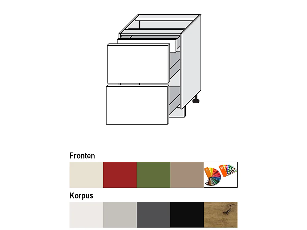SCHUBLADENUNTERSCHRANK Brerra D2A/60/1A Korpus grau / Front RAL 6025 farngrün Matt 60 / 50 / 82 cm
