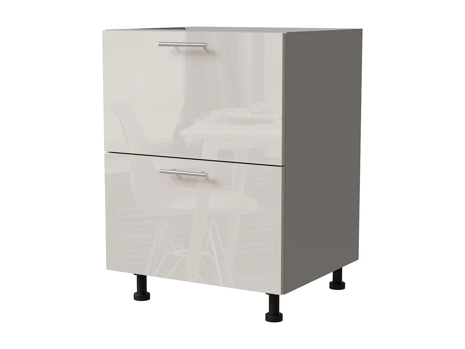 SCHUBLADENUNTERSCHRANK Brerra D2A/60/1A Korpus grau / Front RAL 9001 creme Hochglanz 60 / 50 / 82 cm