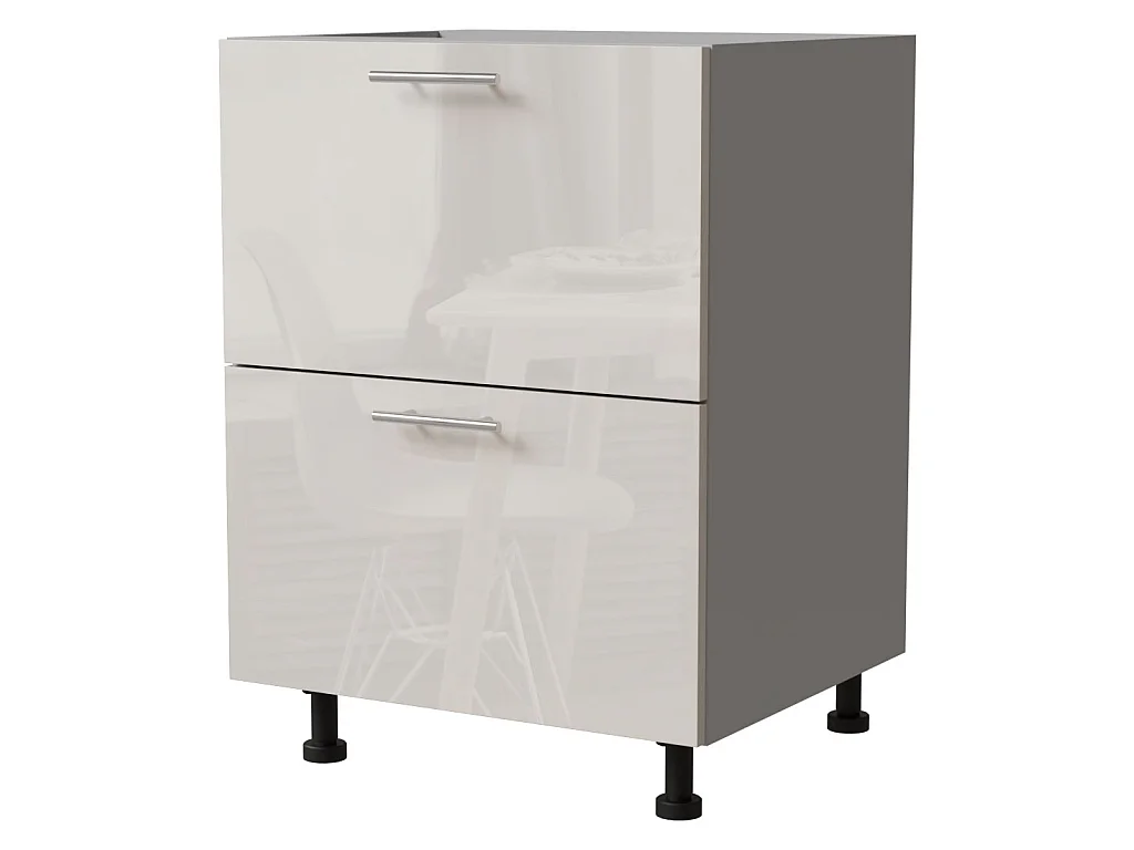 SCHUBLADENUNTERSCHRANK Brerra D2A/60/1A Korpus grau / Front RAL 9001 creme Hochglanz 60 / 50 / 82 cm