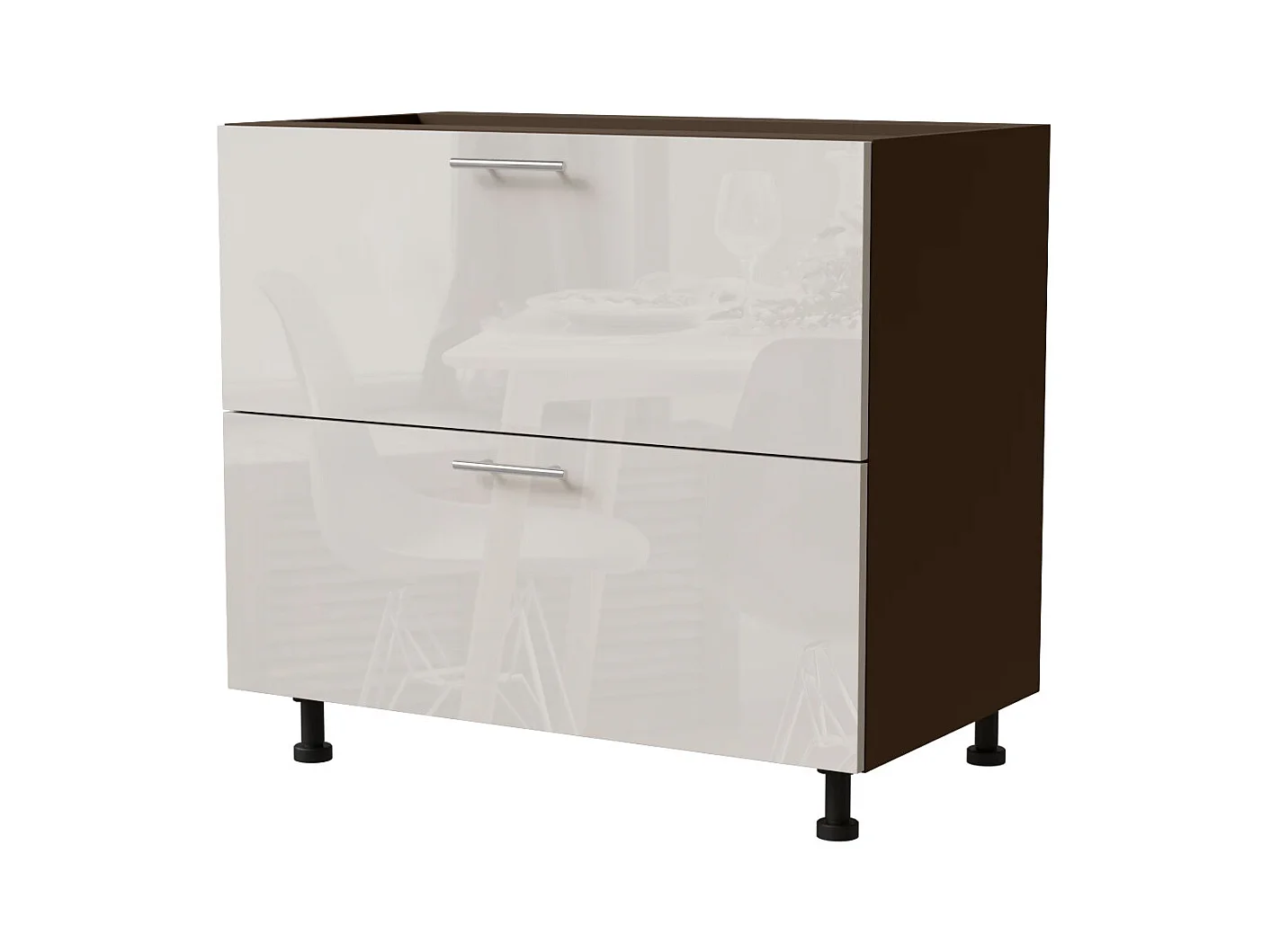 SCHUBLADENUNTERSCHRANK Brerra D2A/90/1A Korpus lava / Front RAL 9001 creme Hochglanz 90 / 50 / 82 cm