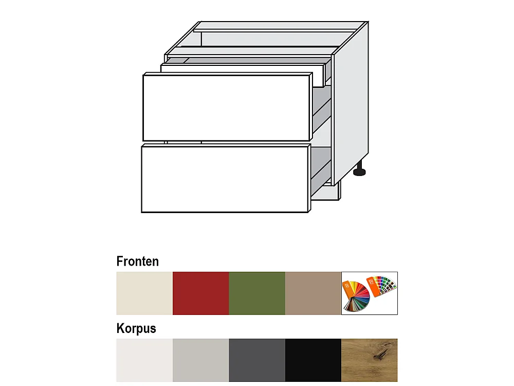 SCHUBLADENUNTERSCHRANK Brerra D2A/90/1A Korpus lava / Front RAL 9001 creme Hochglanz 90 / 50 / 82 cm