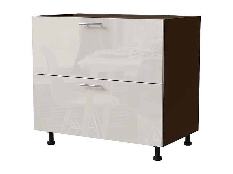 SCHUBLADENUNTERSCHRANK Brerra D2A/90/1A Korpus lava / Front RAL 9001 creme Hochglanz 90 / 50 / 82 cm