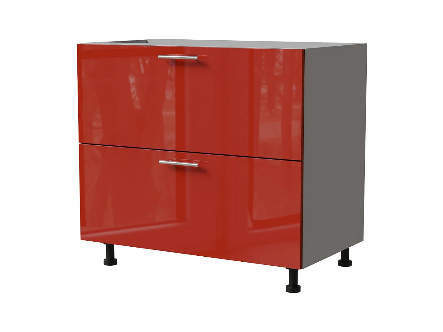 SCHUBLADENUNTERSCHRANK Brerra D2A/90/1A Korpus grau / Front RAL 3002 karminrot Hochglanz 90 / 50 / 82 cm
