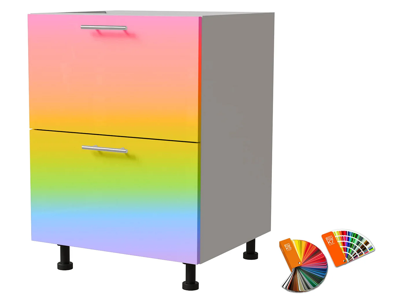 SCHUBLADENUNTERSCHRANK Brerra D2M/60 Korpus weiß / Front RAL Wunschfarbe (K5 oder K7) 60 / 50 / 82 cm