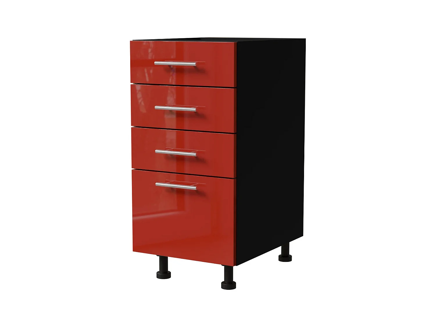 SCHUBLADENUNTERSCHRANK Brerra D4A/40 Korpus schwarz / Front RAL 3002 karminrot Hochglanz 40 / 50 / 82 cm