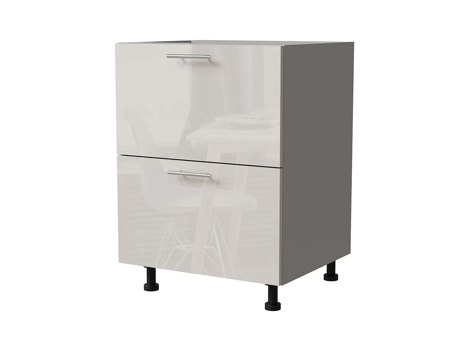 SCHUBLADENUNTERSCHRANK Brerra D2A/60 Korpus grau / Front RAL 9001 creme Hochglanz 60 / 50 / 82 cm