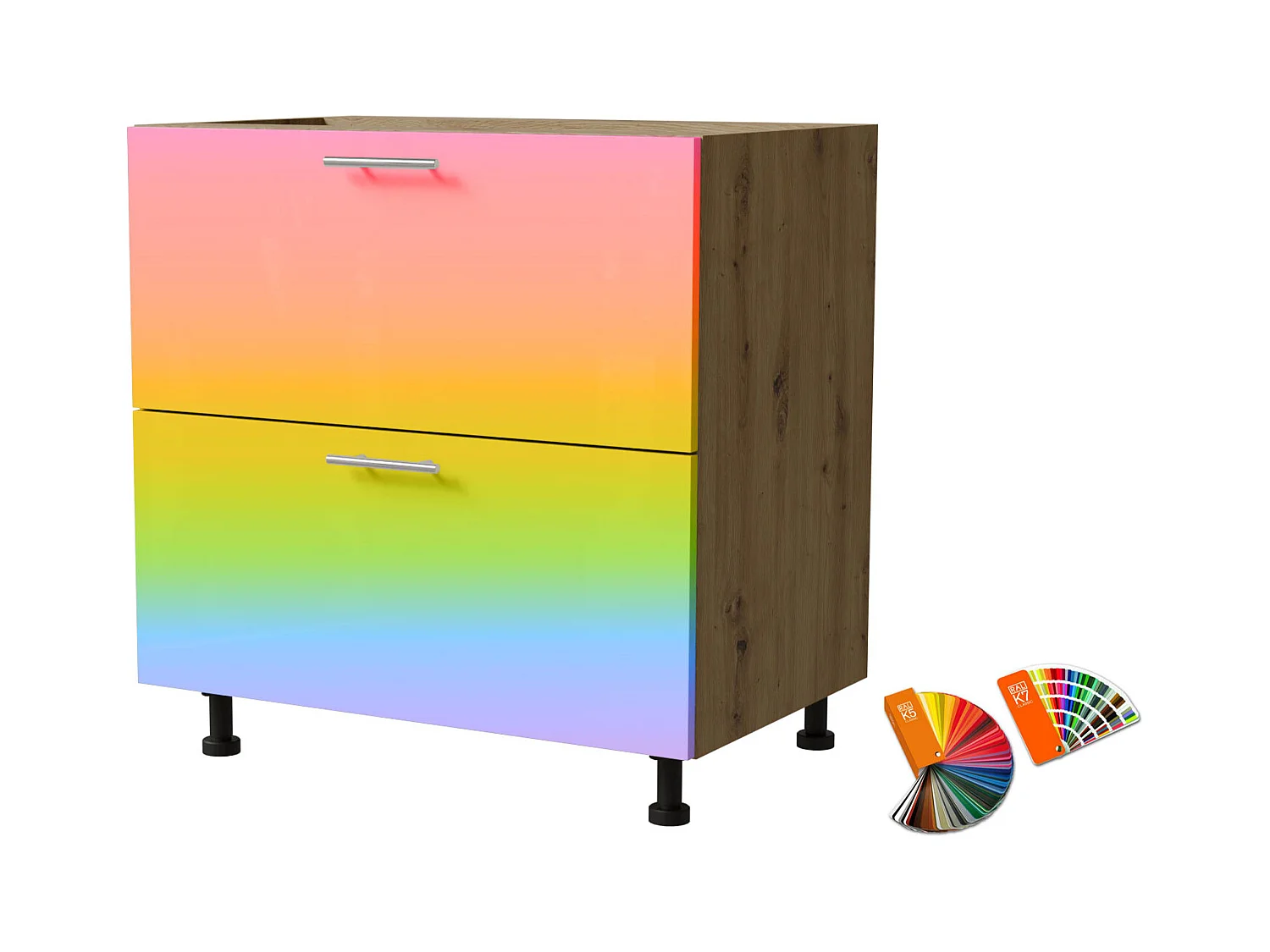 SCHUBLADENUNTERSCHRANK Brerra D2R/80 Korpus eiche artisan / Front RAL Wunschfarbe (K5 oder K7)  80 / 50 / 82 cm Schubladensystem REJS Comfort Box