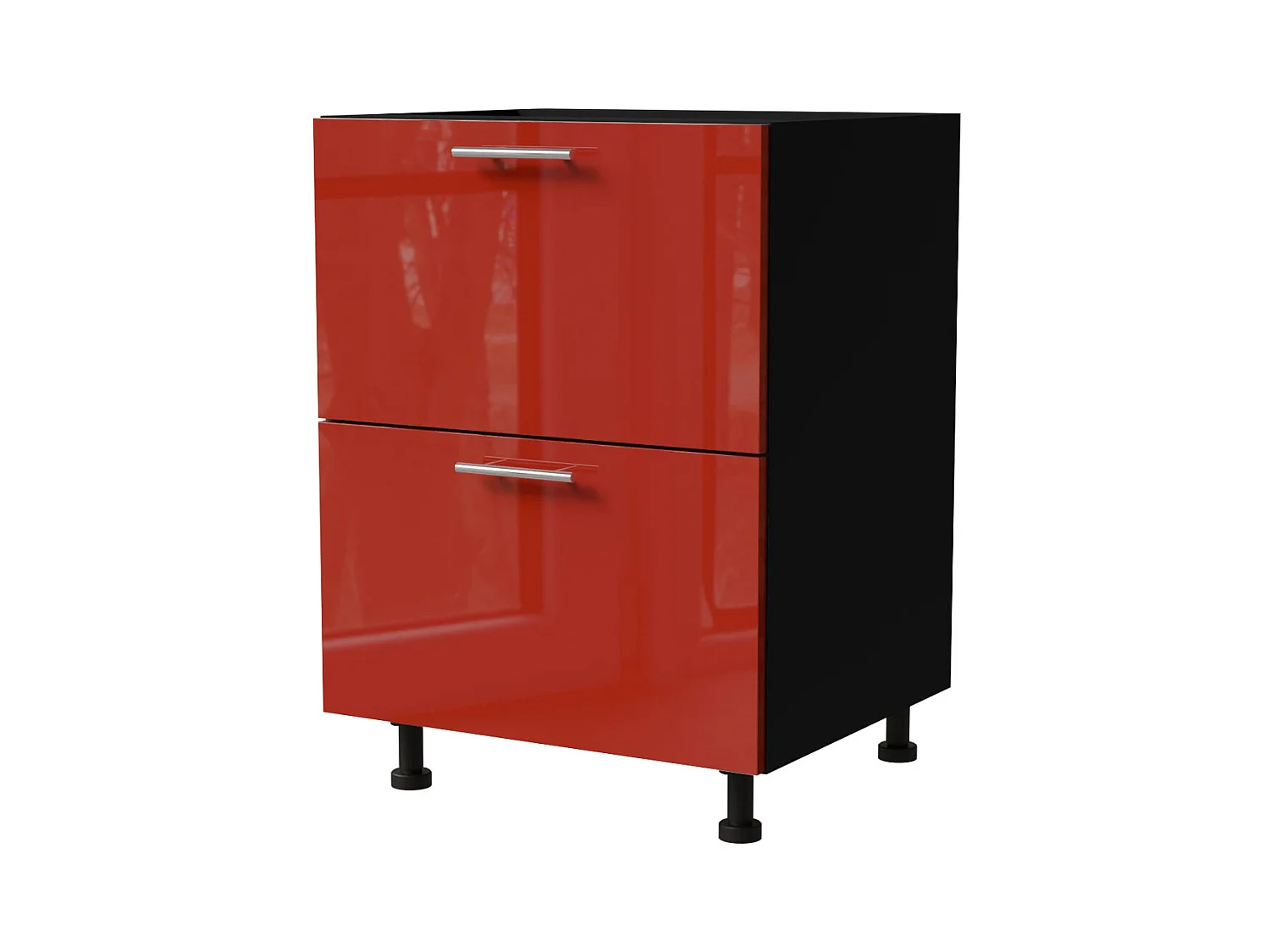 SCHUBLADENUNTERSCHRANK Brerra D2A/60/1A Korpus schwarz / Front RAL 3002 karminrot Hochglanz 60 / 50 / 82 cm