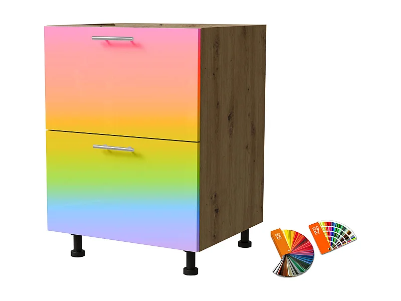 SCHUBLADENUNTERSCHRANK Brerra D2A/60/1A Korpus eiche artisan / Front RAL Wunschfarbe (K5 oder K7) 60 / 50 / 82 cm