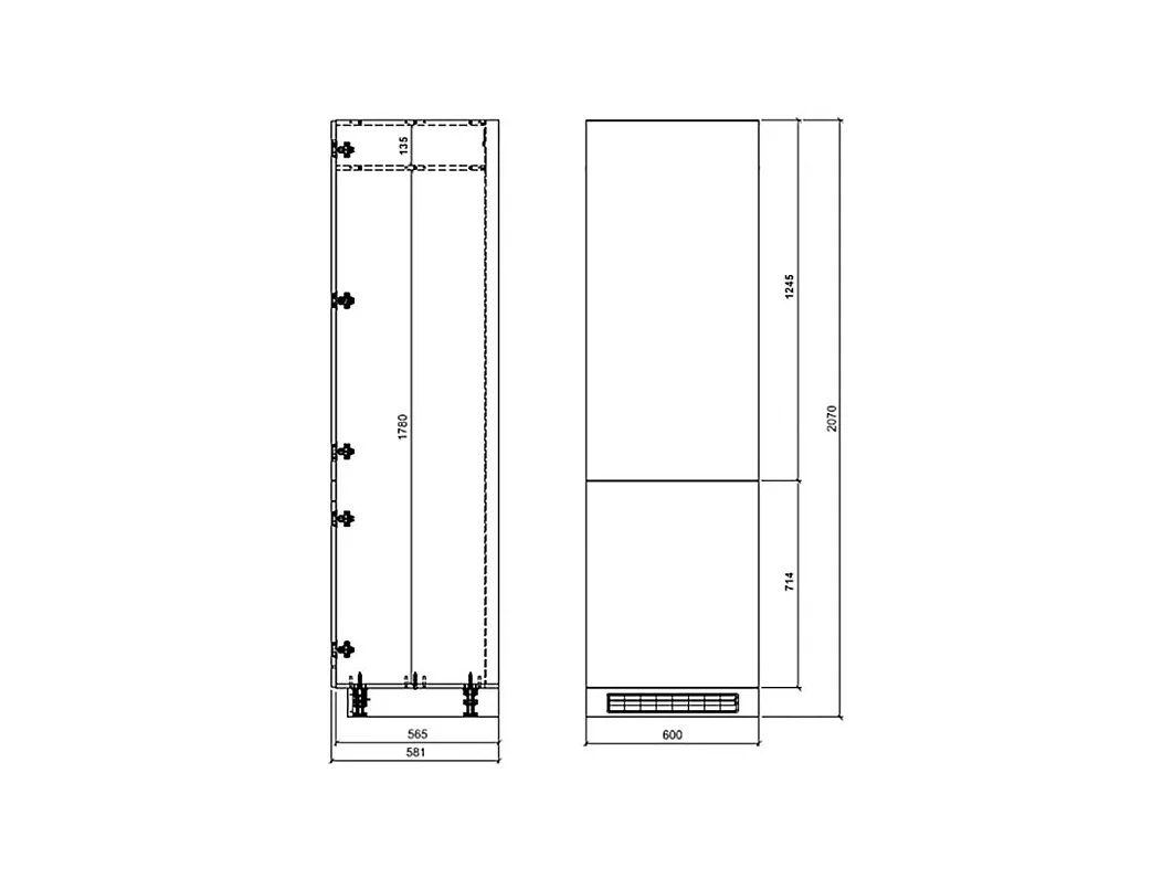KÜHLSCHRANKUMBAU Kvantum D14/DL/60/207 Graphit Matt / Weiß Matt 60 / 59 / 207cm
