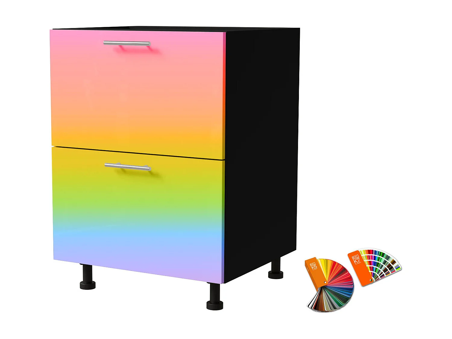 SCHUBLADENUNTERSCHRANK Brerra D2A/60/1A Korpus schwarz / Front RAL Wunschfarbe (K5 oder K7) 60 / 50 / 82 cm