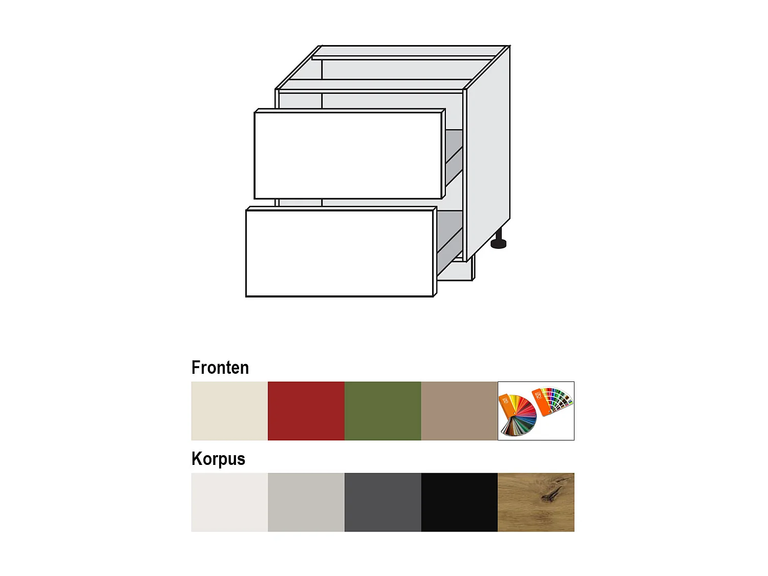 SCHUBLADENUNTERSCHRANK Brerra D2M/80 Korpus grau / Front RAL 6025 farngrün Matt 80 / 50 / 82 cm Schubladensystem Blum Metabox