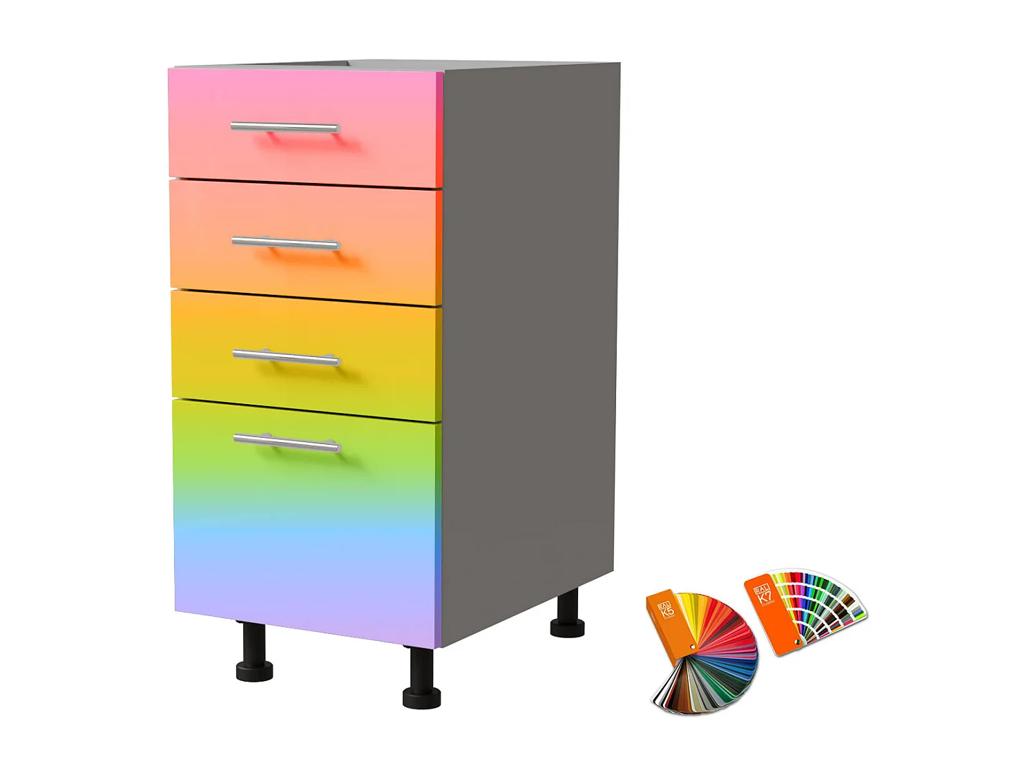 SCHUBLADENUNTERSCHRANK Brerra D4R/40 Korpus grau / Front RAL Wunschfarbe (K5 oder K7) 40 / 50 / 82 cm
