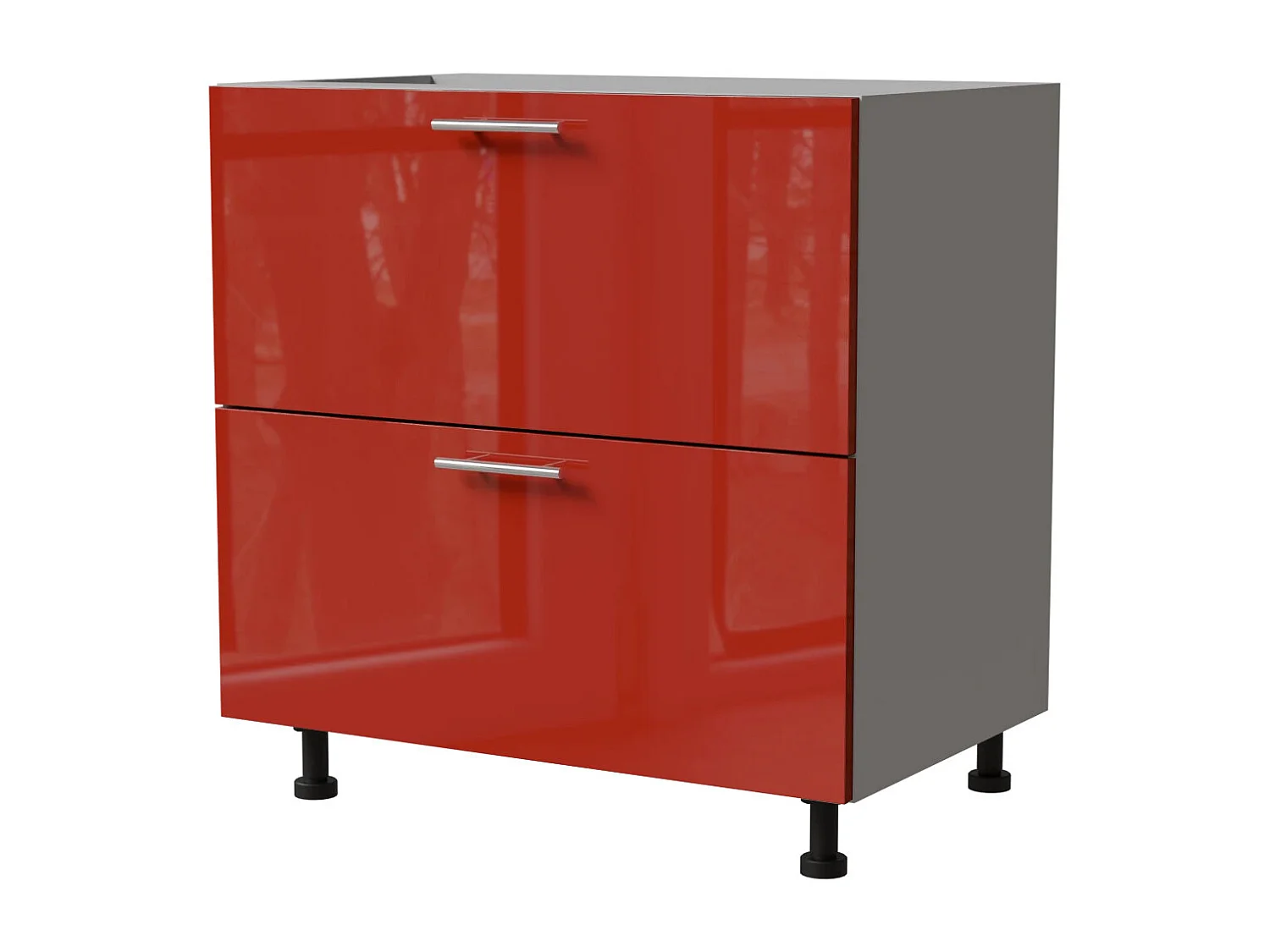 SCHUBLADENUNTERSCHRANK Brerra D2M/80 Korpus grau / Front RAL 3002 karminrot Hochglanz 80 / 50 / 82 cm Schubladensystem Blum Metabox