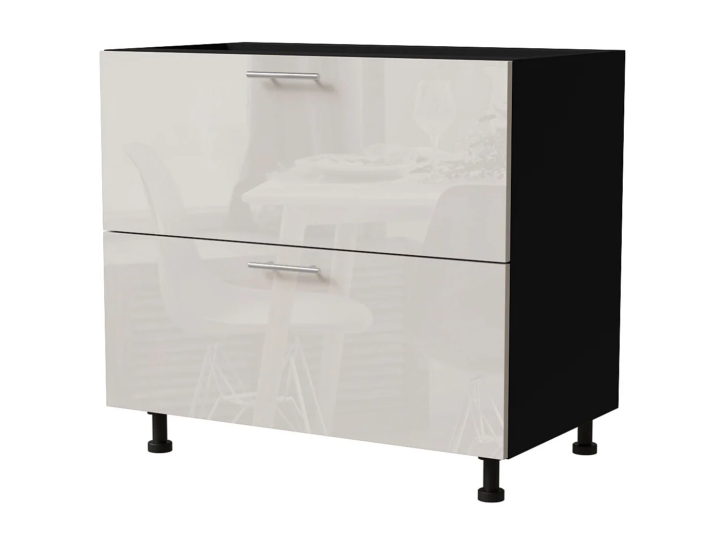 SCHUBLADENUNTERSCHRANK Brerra D2A/90/1A Korpus schwarz / Front RAL 9001 creme Hochglanz 90 / 50 / 82 cm