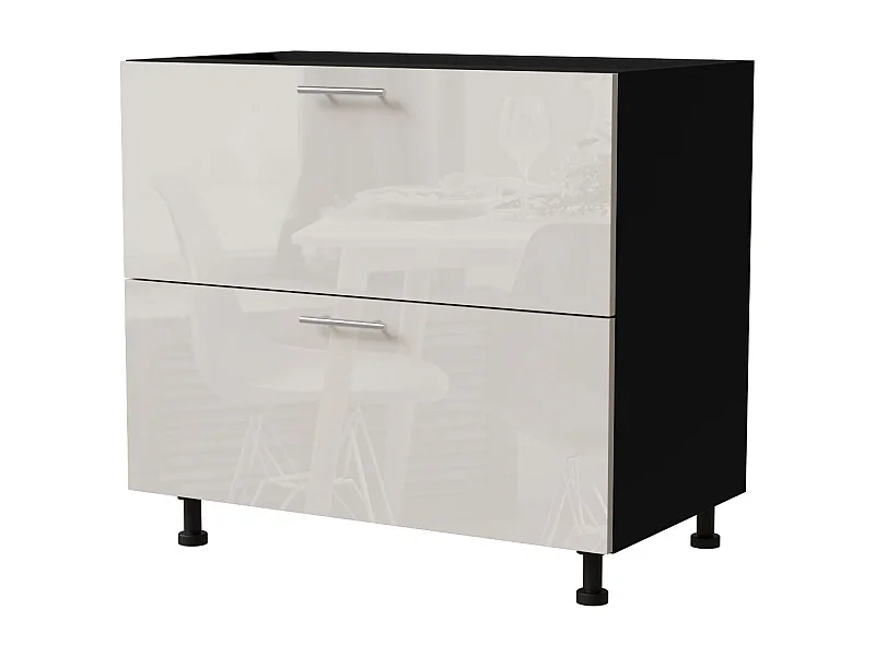 SCHUBLADENUNTERSCHRANK Brerra D2A/90/1A Korpus schwarz / Front RAL 9001 creme Hochglanz 90 / 50 / 82 cm