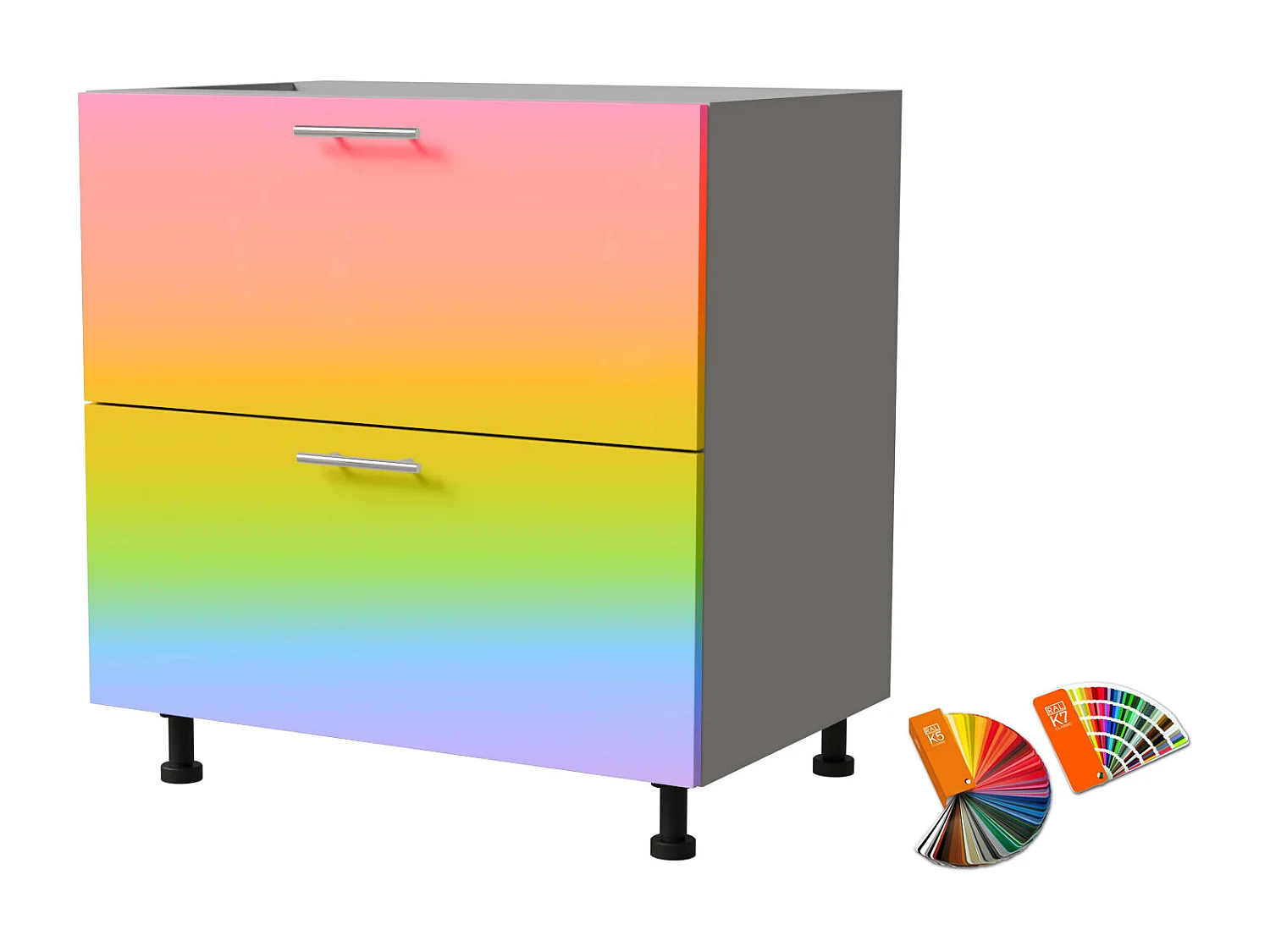 SCHUBLADENUNTERSCHRANK Brerra D2M/80 Korpus grau / Front RAL Wunschfarbe (K5 oder K7)  80 / 50 / 82 cm Schubladensystem Blum Metabox