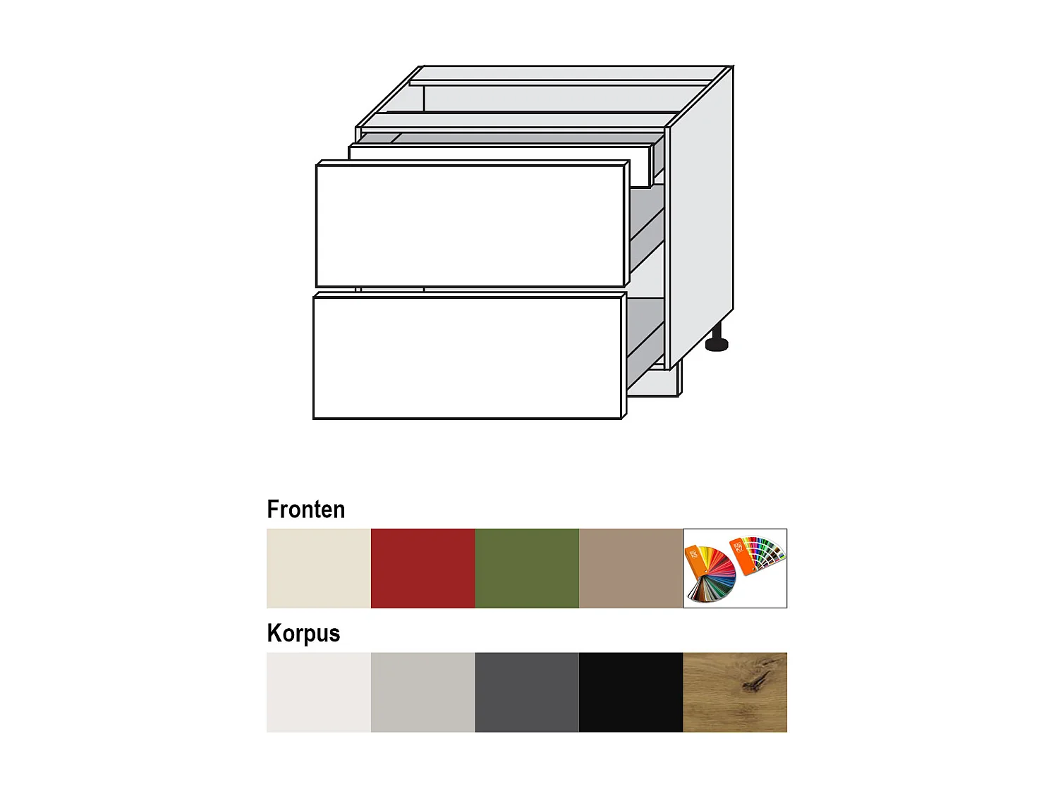SCHUBLADENUNTERSCHRANK Brerra D2A/90/1A Korpus lava / Front Wunschfarbe RAL (K5 oder K7) 90 / 50 / 82 cm