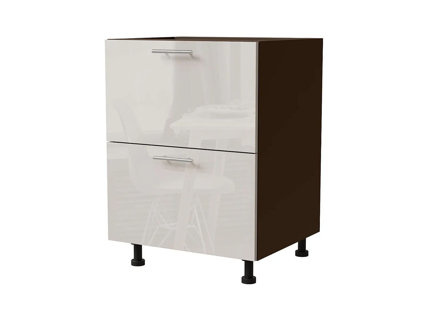 SCHUBLADENUNTERSCHRANK Brerra D2M/60 Korpus lava / Front RAL 9001 creme Hochglanz 60 / 50 / 82 cm