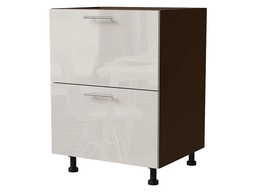 SCHUBLADENUNTERSCHRANK Brerra D2M/60 Korpus lava / Front RAL 9001 creme Hochglanz 60 / 50 / 82 cm