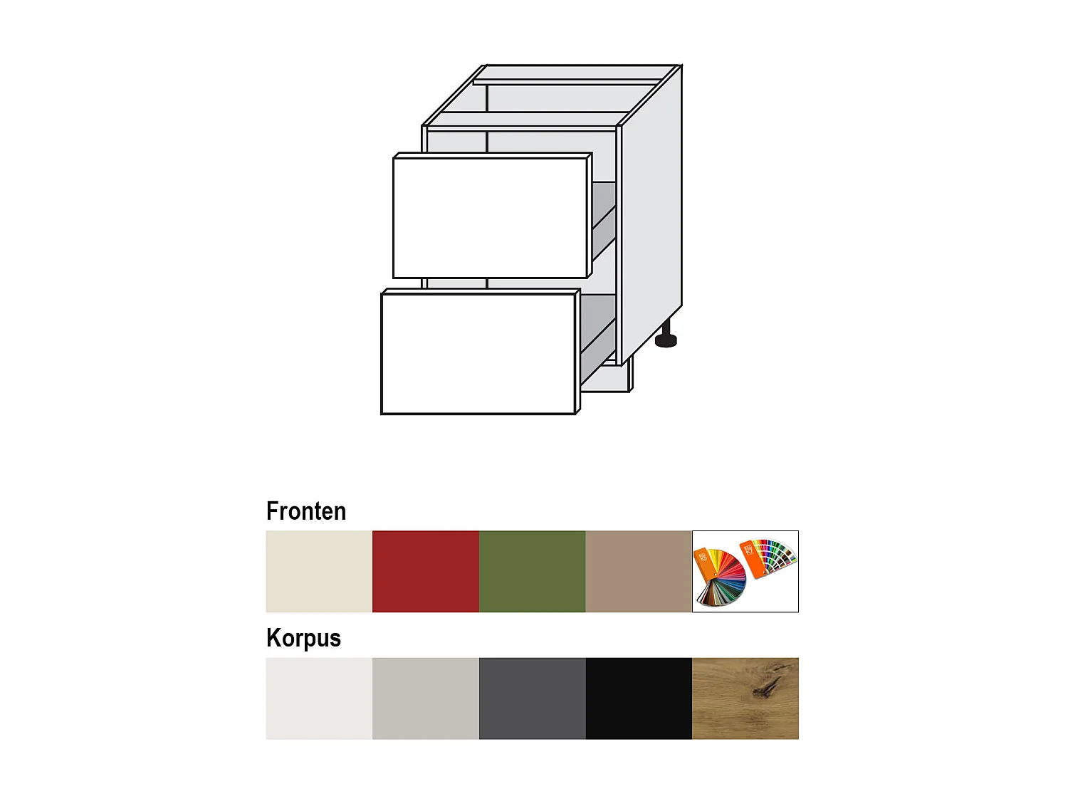 SCHUBLADENUNTERSCHRANK Brerra D2M/60 Korpus lava / Front RAL Wunschfarbe (K5 oder K7) 60 / 50 / 82 cm